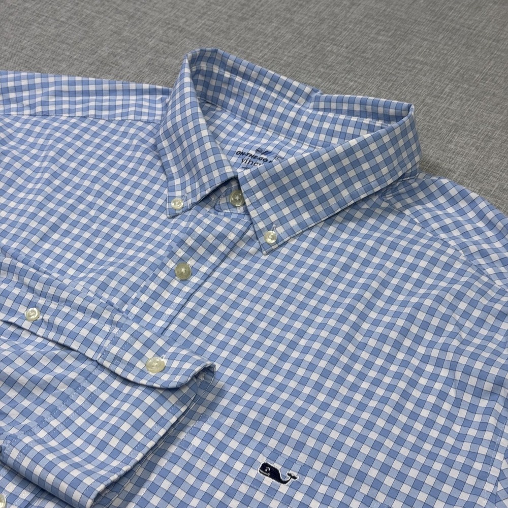 Vineyard Vines On-The-Go Performance Button-Up Shirt Mens 2XL Blue Check